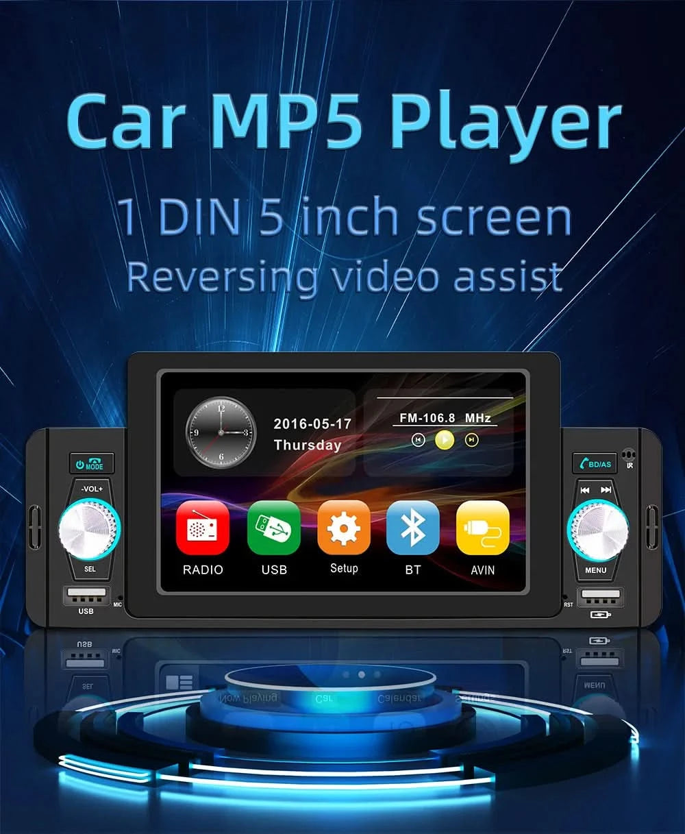 ESSGOO Autoradio 1 Din 5" Touchscreen MP5 Multimedia Bildschirmspiegelung Navigation und Rückfahrkamera
