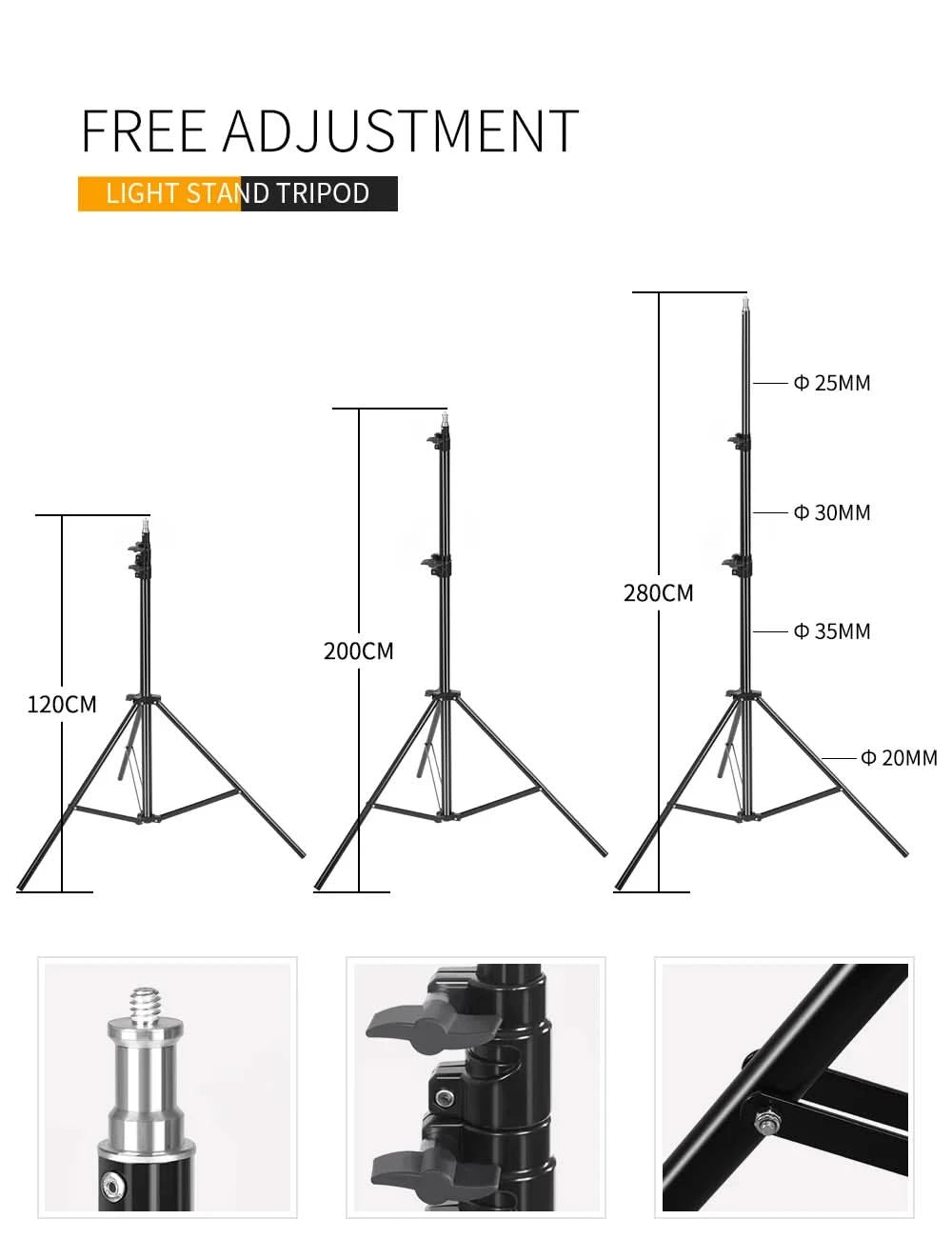 SH 280cm Edelstahl-Lampenstativ Fotostativ für Foto-Video-Beleuchtung Federgedämpftes Hochleistungs-Stativ