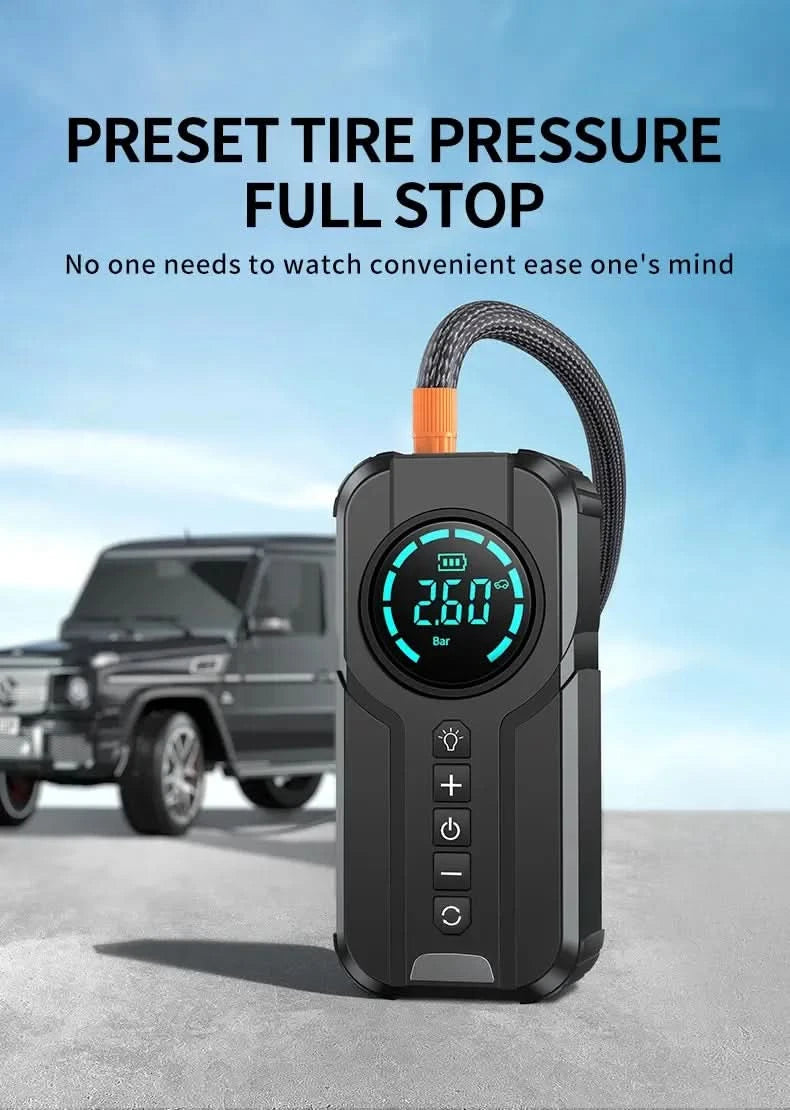 BUVAYE Auto-Multifunktions-Luftkompressor Starthilfe Luftpumpe Praktischer Reifenfüller Tragbarer Batteriestarter mit EVA-Tasche