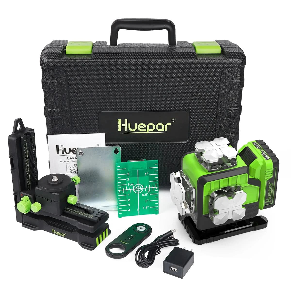 Huepar 16 Linien 4D Laser-Nivelliergerät P04CG 360 Horizontale und vertikale Selbstnivellierung Bluetooth-Fernbedienung mit Li-Ionen-Akku