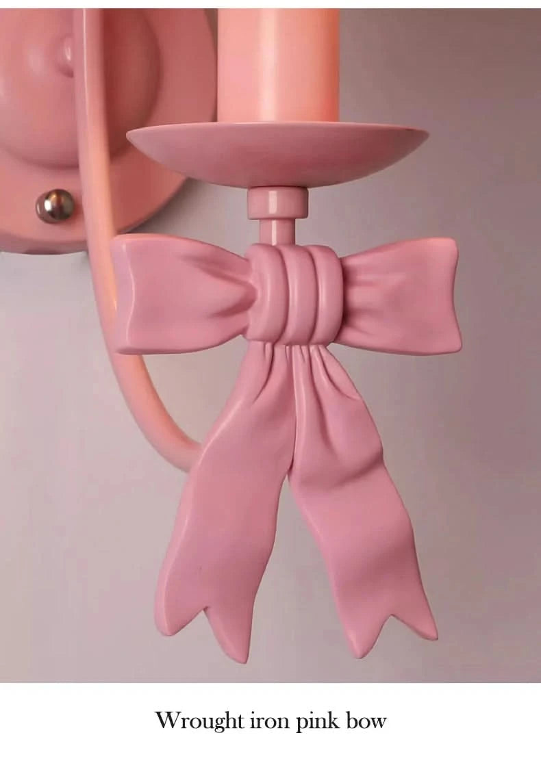 Pink Princess Room Wall Lamps Cute Bow Decor Lamp Modern Romantic Warm Children's Room Girl Bedroom Bedside Wall Hanging Lights