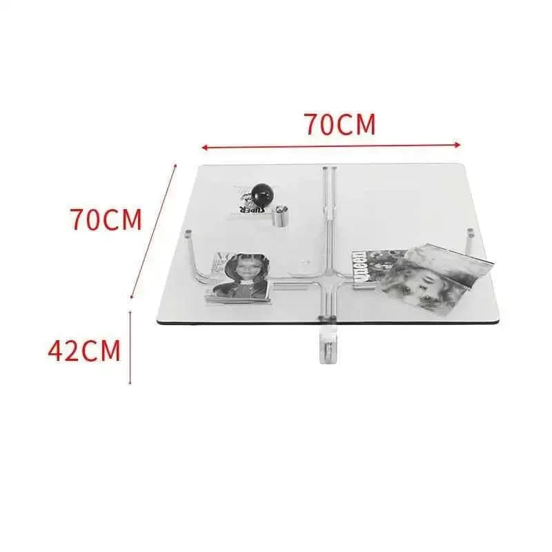 Transparent Square Glass Coffee Table, Stainless Steel Low Table