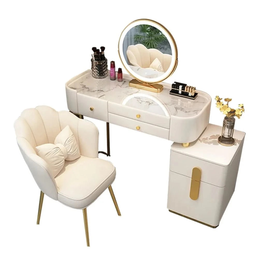 Luxury Jewelery Storage Dressing Table Glass Top Girls Unique Makeup Mirror Beauty Dressing Table Light White Muebles Decoration