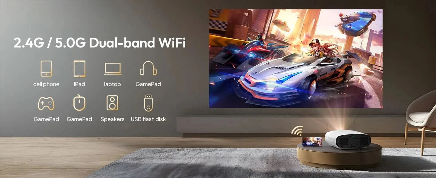 VEVSHAO Full HD Beamer A22 4K Video Smart TV für Zuhause WIFI 1080P 1000 Lumen Beamer Media Video Player Smart Beamer