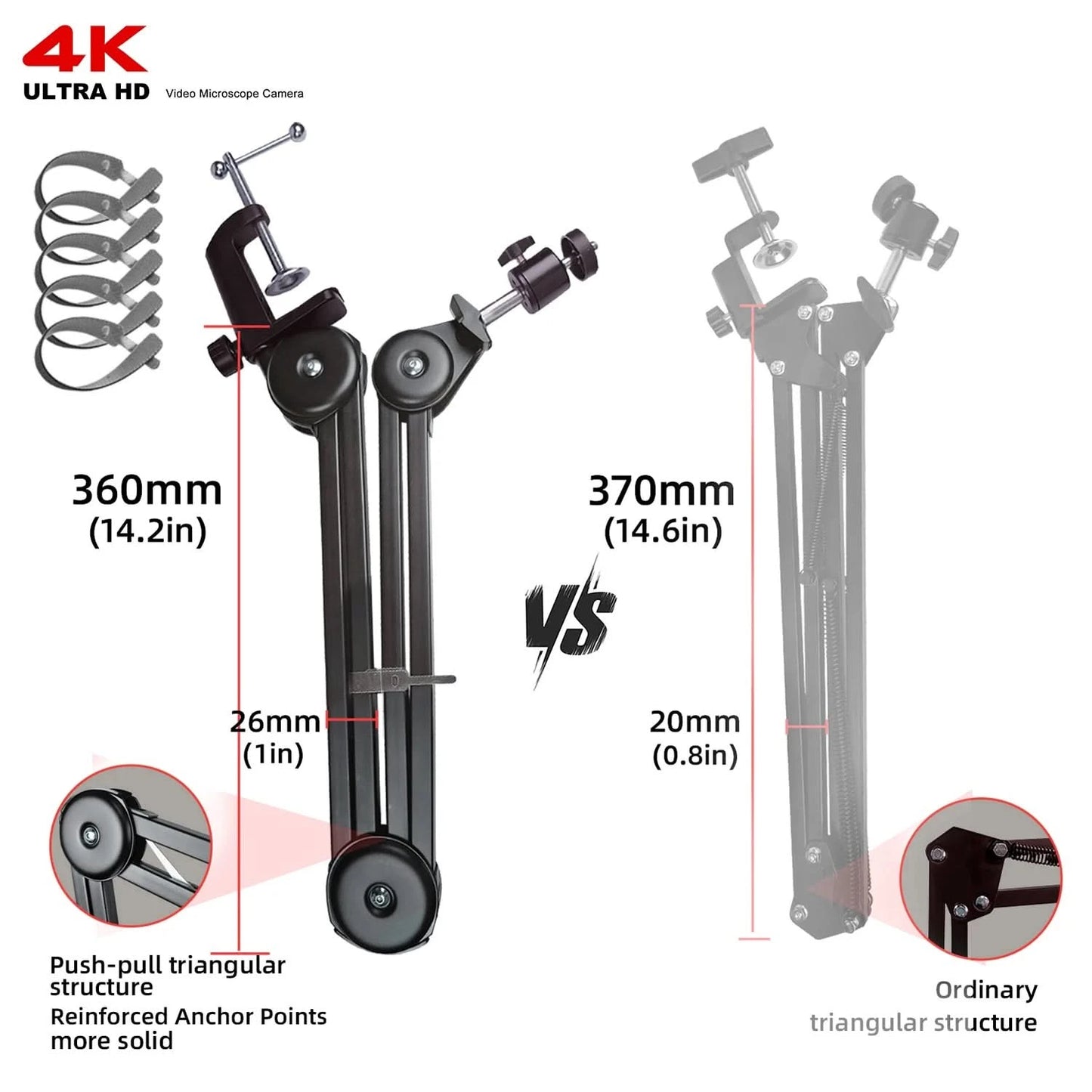 Full HD 4K Electron Microscope For Soldering IMX415 48MP HDMI USB Digital Camera 150X Lens Reinforced Bracket Reduces Vibration