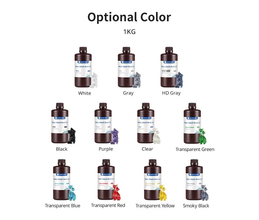 ANYCUBIC 2 Stück/Los 405nm wasserwaschbares Harz für LCD-3D-Drucker Flüssiges Photopolymerharz 3D-Druckmaterial 1kg/Flasche