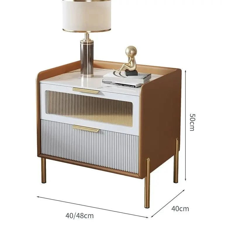 Bedside Table,Modern Light Luxury, Solid Wood Italian Simple Storage, Ultra-narrow Bed Leather Smart Side Cabinet Bedroom