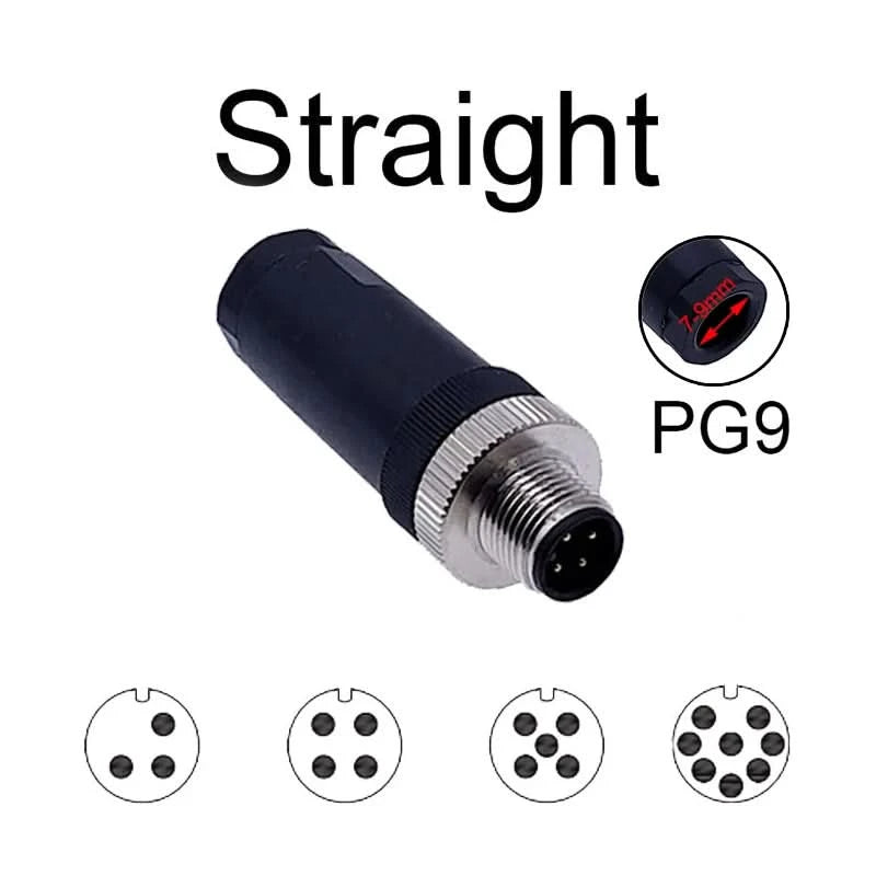 M12 sensor connector 4pin 5pin M12-8 waterproof male&female plug screw threaded coupling A Code sensor connectors