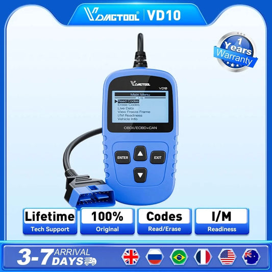 VDIAGTOOL VD10 OBD2 Scanner Diagnostic Tool Automotive Scanner With I/M Readiness Code Reader Check Engine Lifetime Free Update