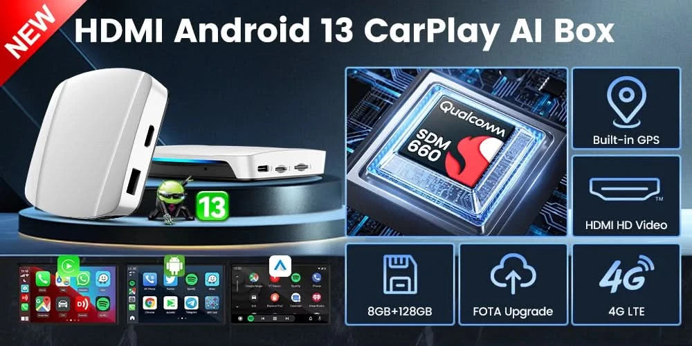 2026 CarlinKit CarPlay AI Box Android 13.0 SM6225 8-Core Android Auto Wireless CarPlay Adapter 2.4+5GGPS 64G 128G FOTA-Upgrade