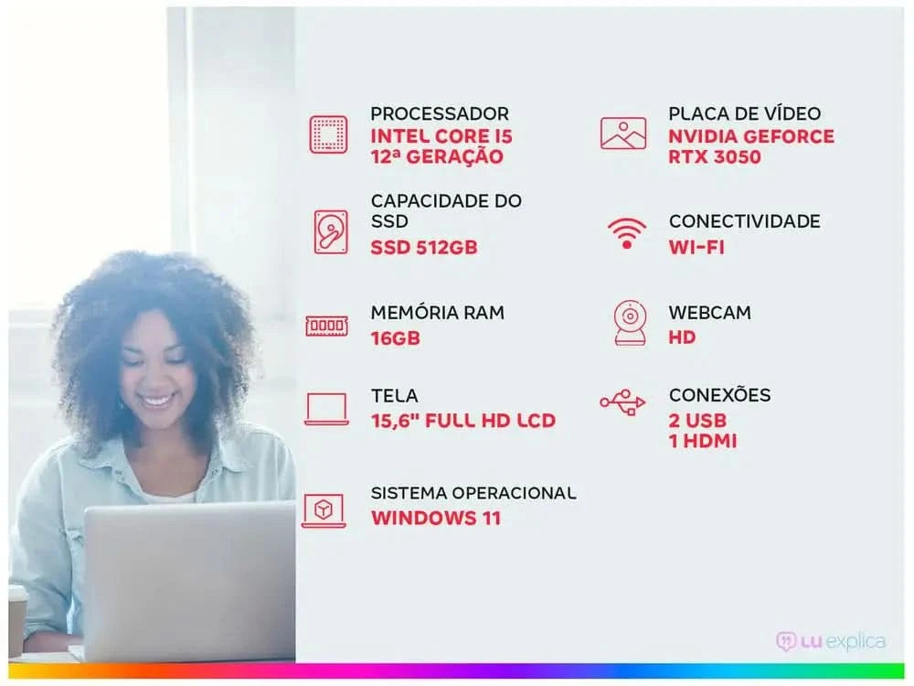 Gamer Lenovo LOQ Intel Core i5 16 GB RAM 512 GB SSD 15,6" Full HD Windows 11 NVIDIA GeForce RTX 3050 83ME0007BR Notebook
