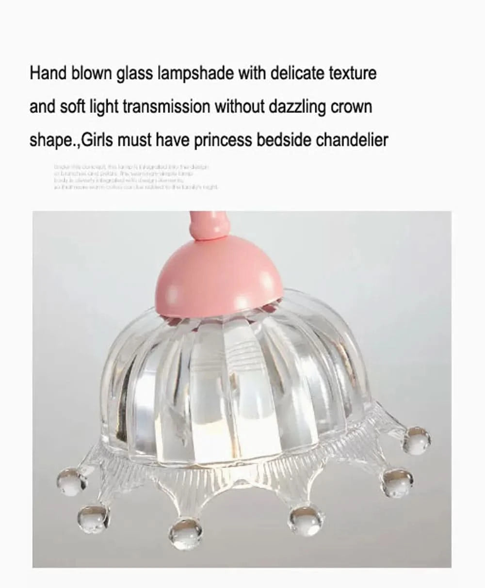 Romatic Princess Room Girl LED Pendant Lamp For Bedroom Lighting Ceramic Glass Sconces Pink Bowknot Ceiling Suspended Light