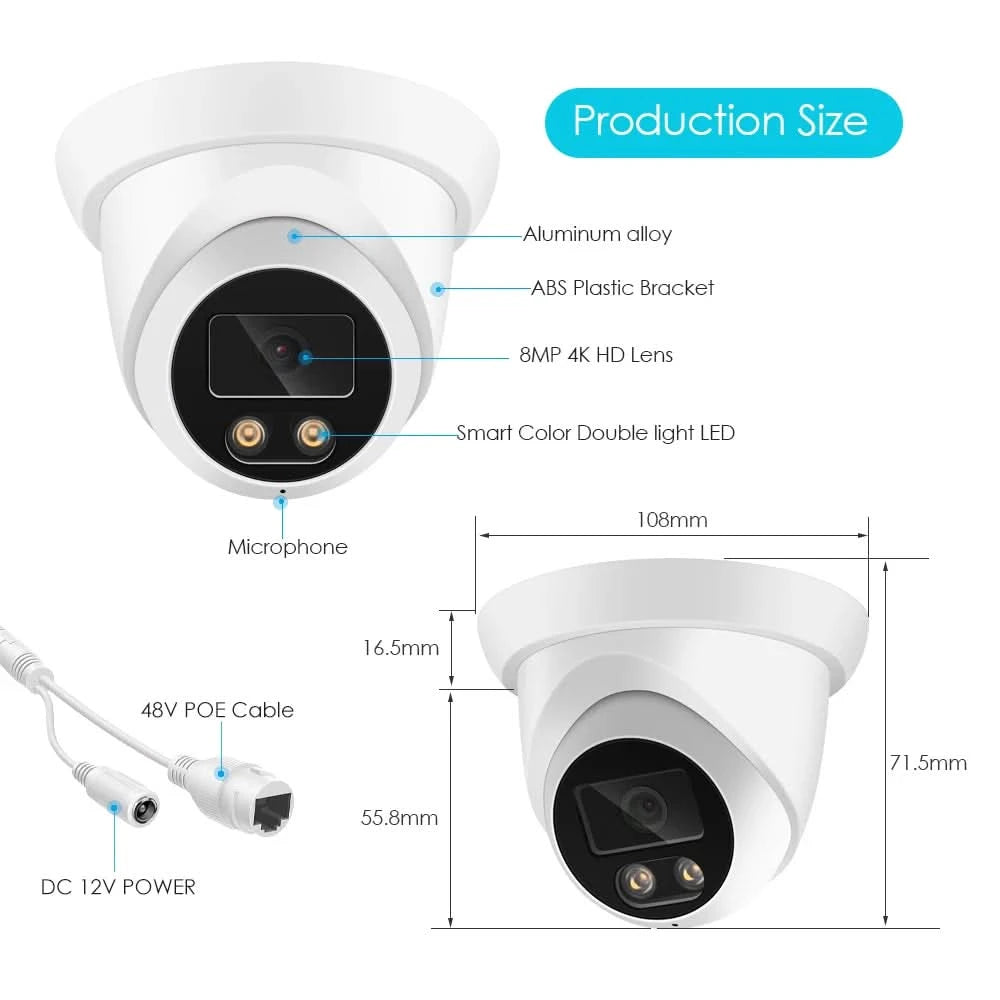 ASECAM Überwachungskamera-System 8MP 4K POE NVR Kit CCTV Audio Außen AI Farb-Nachtsicht Home Videoüberwachungskamera