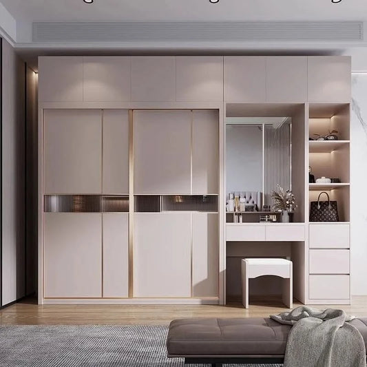 Light luxury sliding door clothes closet simple moder household bedroom wardrobe large storage armoire de rangement Furniture