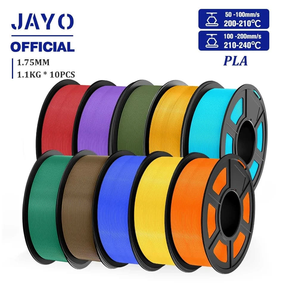 JAYO PLA Filament 1,75MM 10 Rollen/Set PLA 3D-Druckerfilament Multicolor für FDM 3D-Drucker Sauber gewickelte 3D-Druckmaterialien