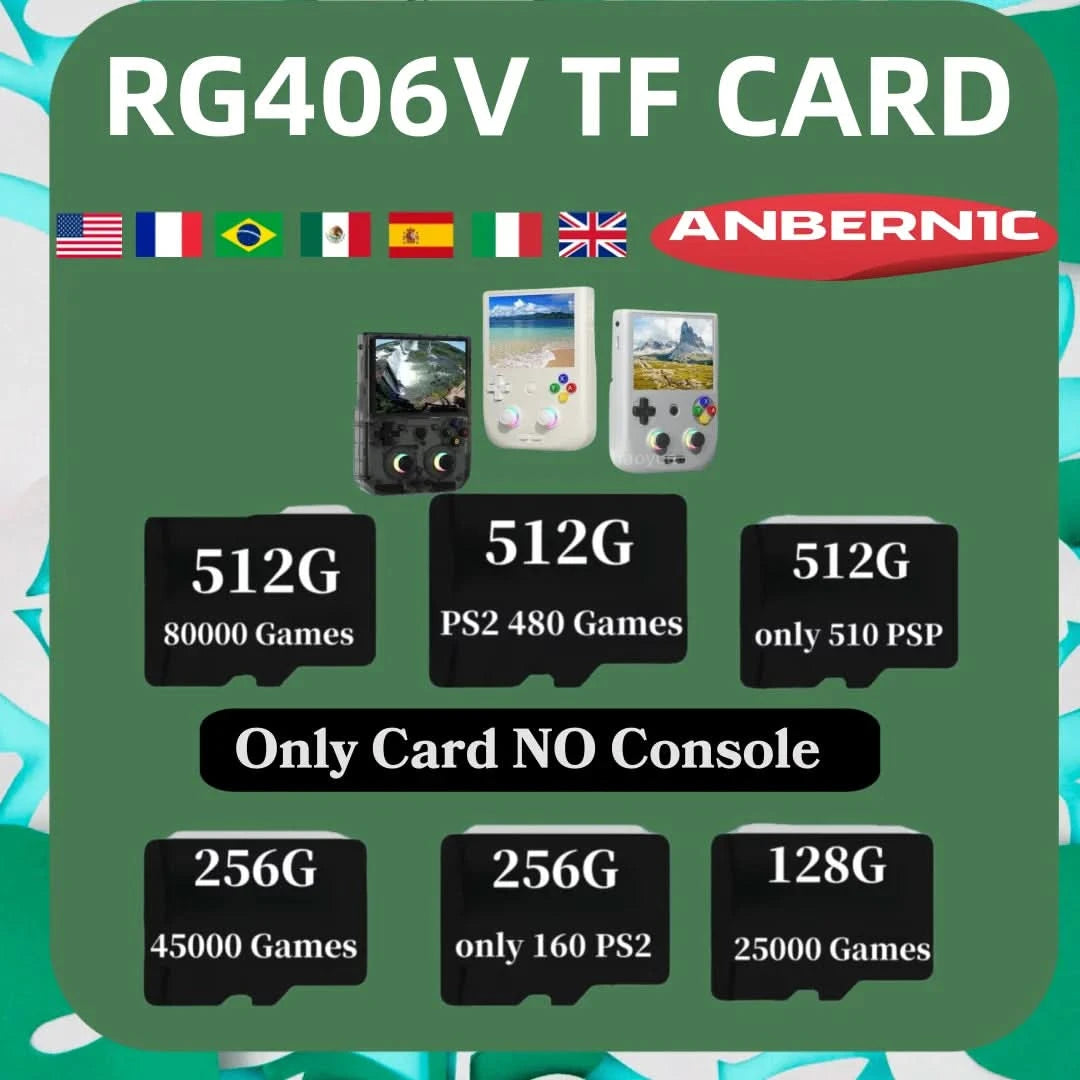 Für ANBERNIC RG406V TF Spielkarte Videospielkonsolen PSP 512G 80000 Spiele vorinstalliert Retro-Spiele 256G RG406V Speicherkarte