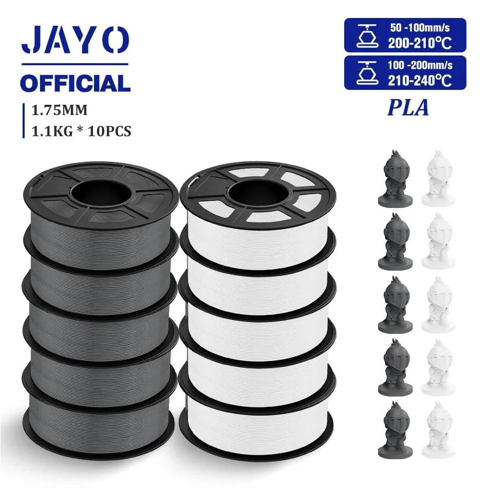 JAYO PLA Filament 1,75MM 10 Rollen/Set PLA 3D-Druckerfilament Multicolor für FDM 3D-Drucker Sauber gewickelte 3D-Druckmaterialien