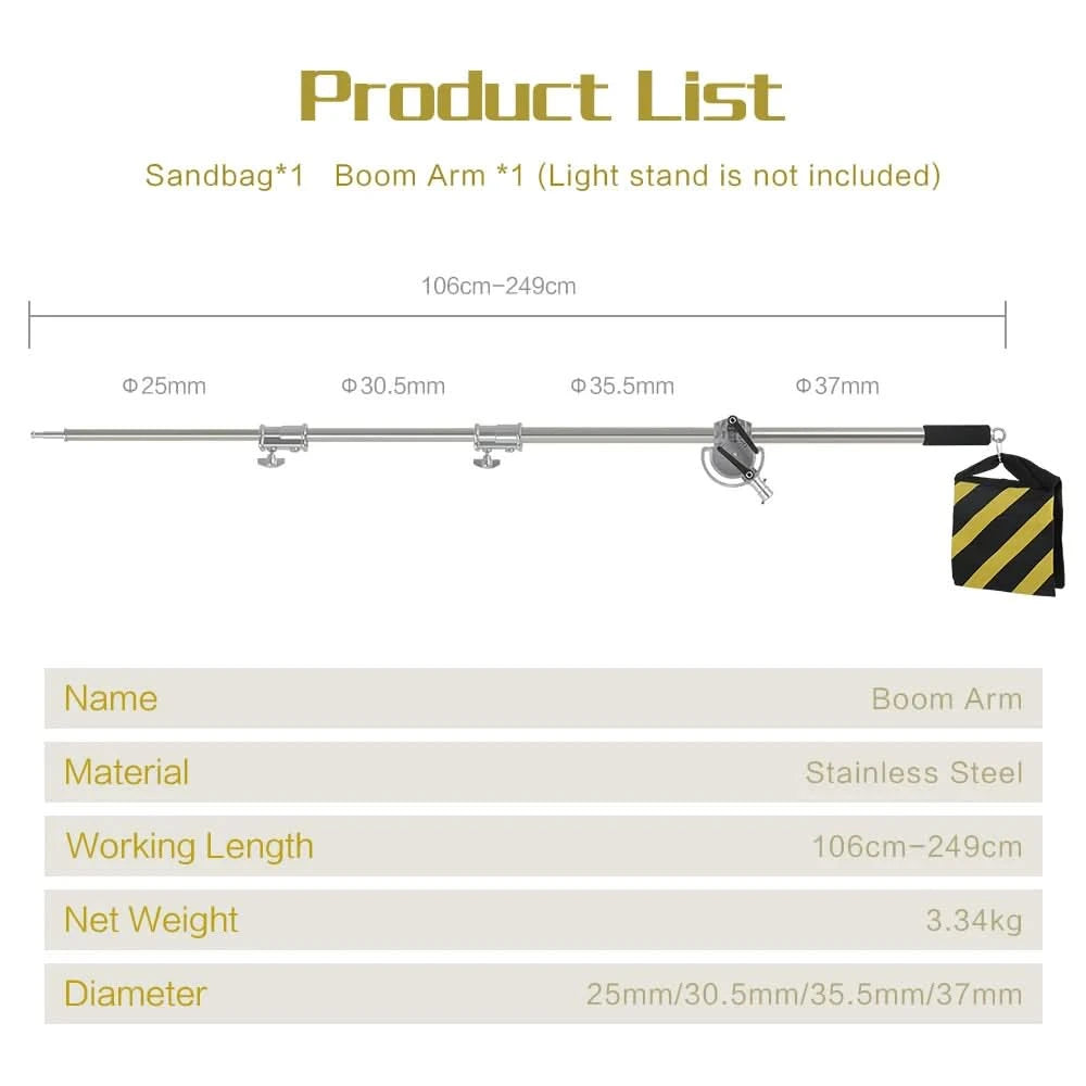 Cross Arm 2.49m Crane Lifting Frame Studio Photo Telescopic Boom Arm Top Light Stand With Sandbag for Speedlite