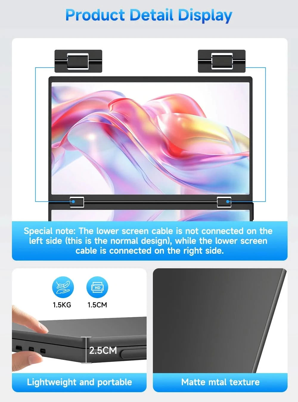 EVICIV Stacked Portable Monitor 15.6 Inch Dual Foldable Travel Display 1080P 100% sRGB USB-C HDMI Triple Laptop Screen Extender