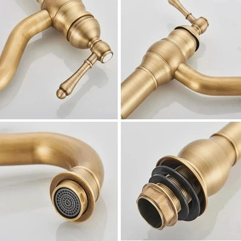 Bathroom Basin Sink Faucet Mixer Tap Single Handle Single Hole Brass Hot/Cold Water Palace Style Deck Mount Retro Faucet
