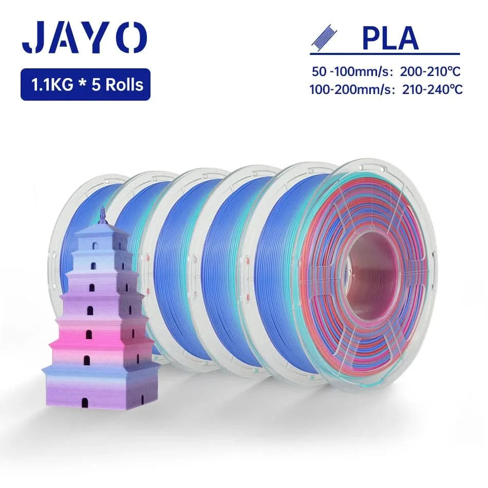 JAYO PLA Filament 1.75MM 5Rolls 3D Printer Filament PLA 100% No Bubble for FDM Coloful 3D Printing Material DIY Gift