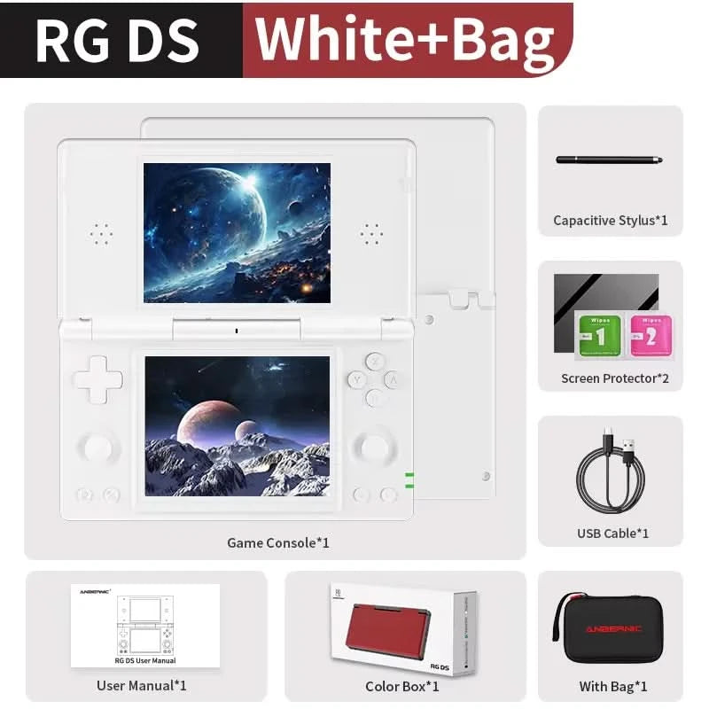 ANBERNIC RG DS Handheld-Spielekonsole 4" IPS Multi-Touchscreen Android RK3568 64-Bit 4000mAh Dual-Screen Flip-Videospieler