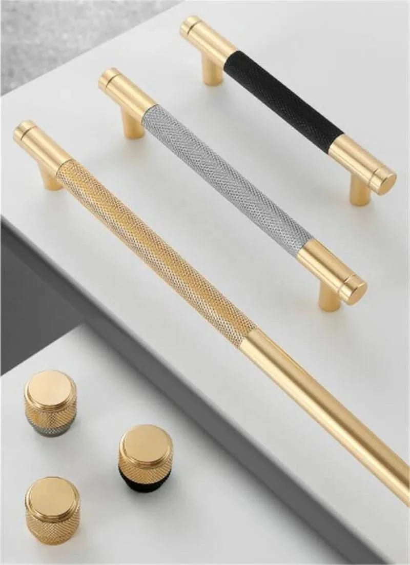 KK&FING Aluminium Knurled Handle Furniture Gold Cabinet Knobs Long Handles Kitchen Cupboard Drawer Knobs Dold Knobs And Pulls