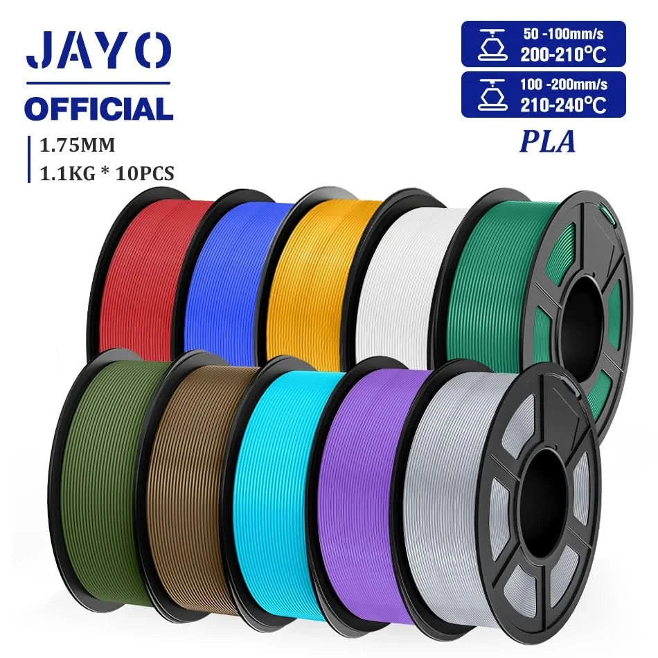 JAYO PLA Filament 1,75MM 10 Rollen/Set PLA 3D-Druckerfilament Multicolor für FDM 3D-Drucker Sauber gewickelte 3D-Druckmaterialien