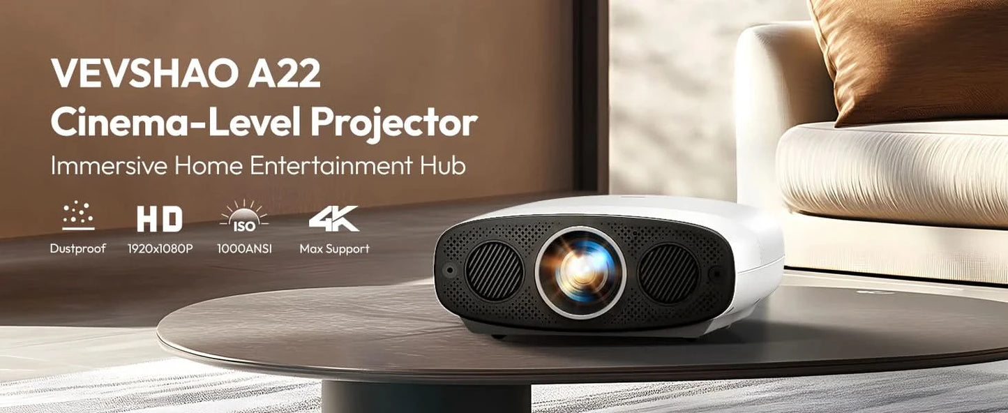 VEVSHAO Full HD Beamer A22 4K Video Smart TV für Zuhause WIFI 1080P 1000 Lumen Projektoren Medien Video Player Smart Beamer