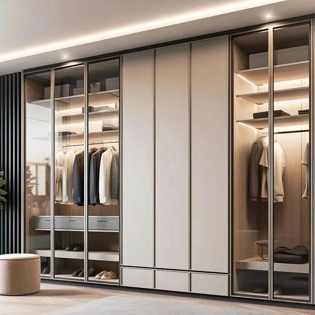 Edgydoor 4-Door Modern Living Room Wardrobe | Wooden Custom Bedroom Storage Cabinet