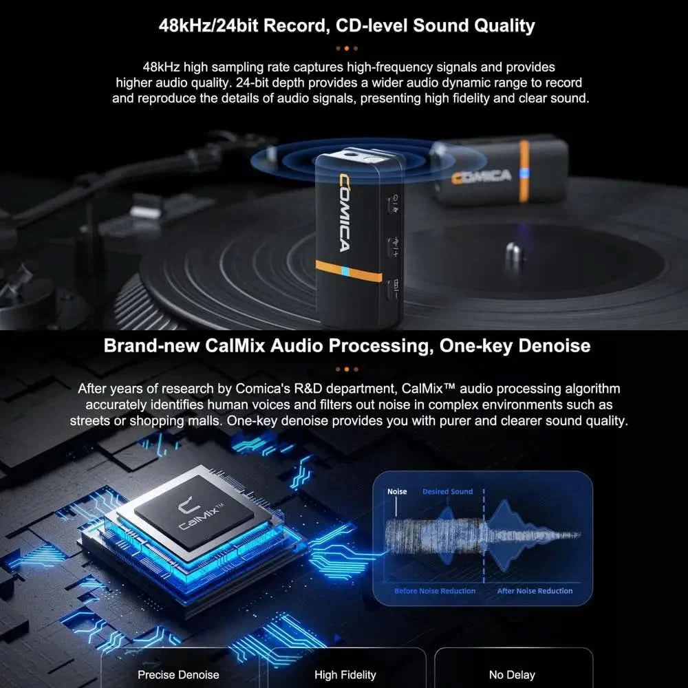 【Do Brasil】COMICA Vimo Q Wireless Lavalier Microphone System Noise Cancellation Lav Mic for Camera, iPhone, Android, PC, etc
