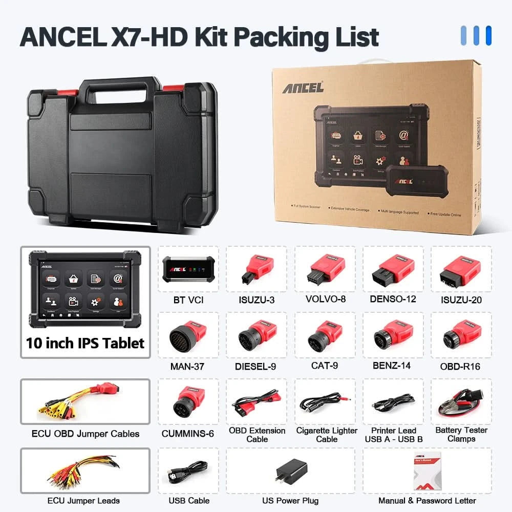 ANCEL X7HD Schwerlast-LKW-Scanner Volles Systemdiagnosetool Bidirektionales Diesel-Scan-Tool mit über 40 Reset- und DPF-ECU-Codierungsfunktionen