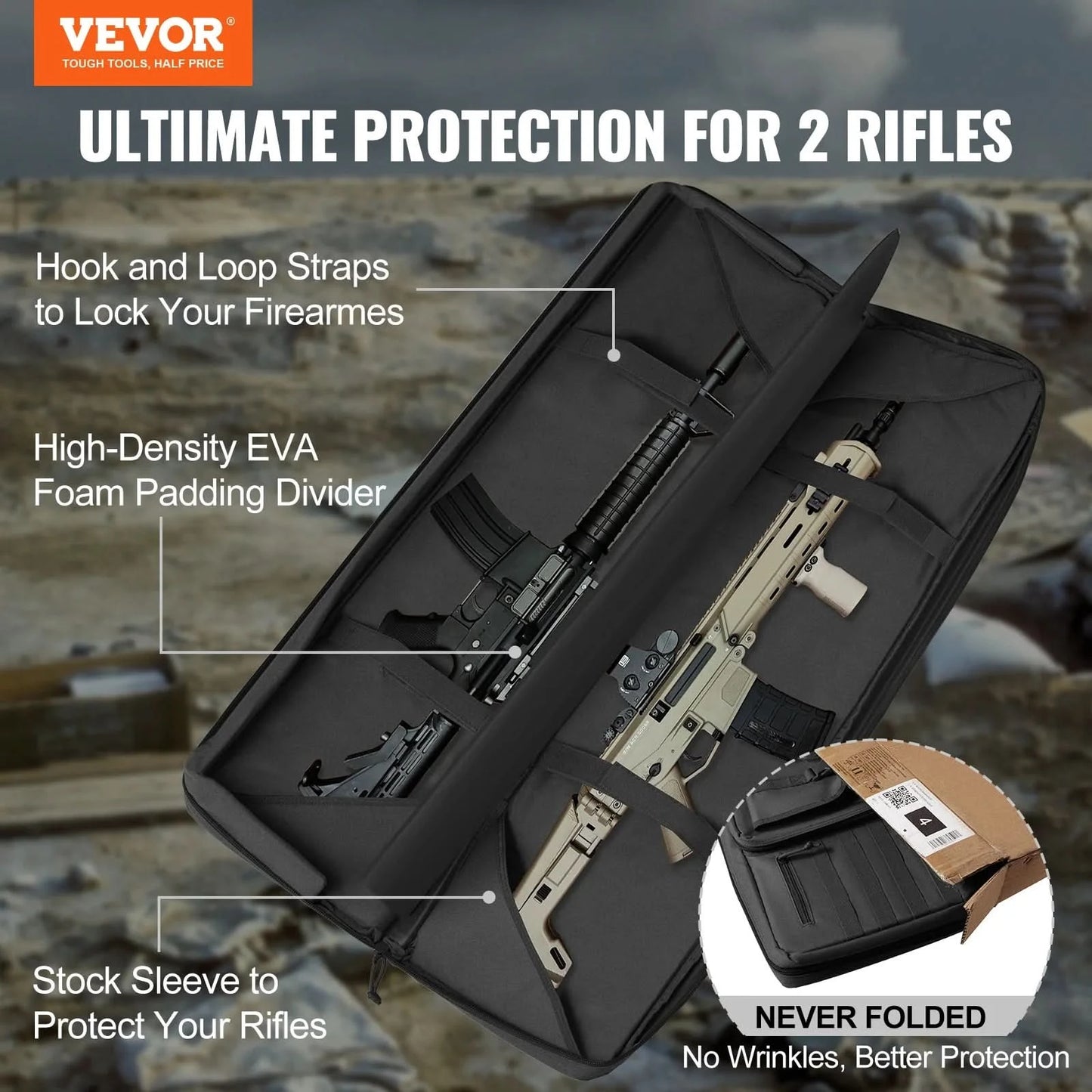 VEVOR Gewehrtasche 36/42 Zoll taktische Doppel-Langwaffentasche weiche Gewehrhülle mit abschließbarem Reißverschluss für zwei 34"/40" Gewehre & 2 Pistolen
