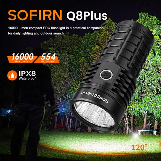 Sofirn Q8 Plus Super Powerful LED Flashlight 16000lm USB C Rechargeable 21700 Anduril 2.0 Torch XHP50B Reverse Charging