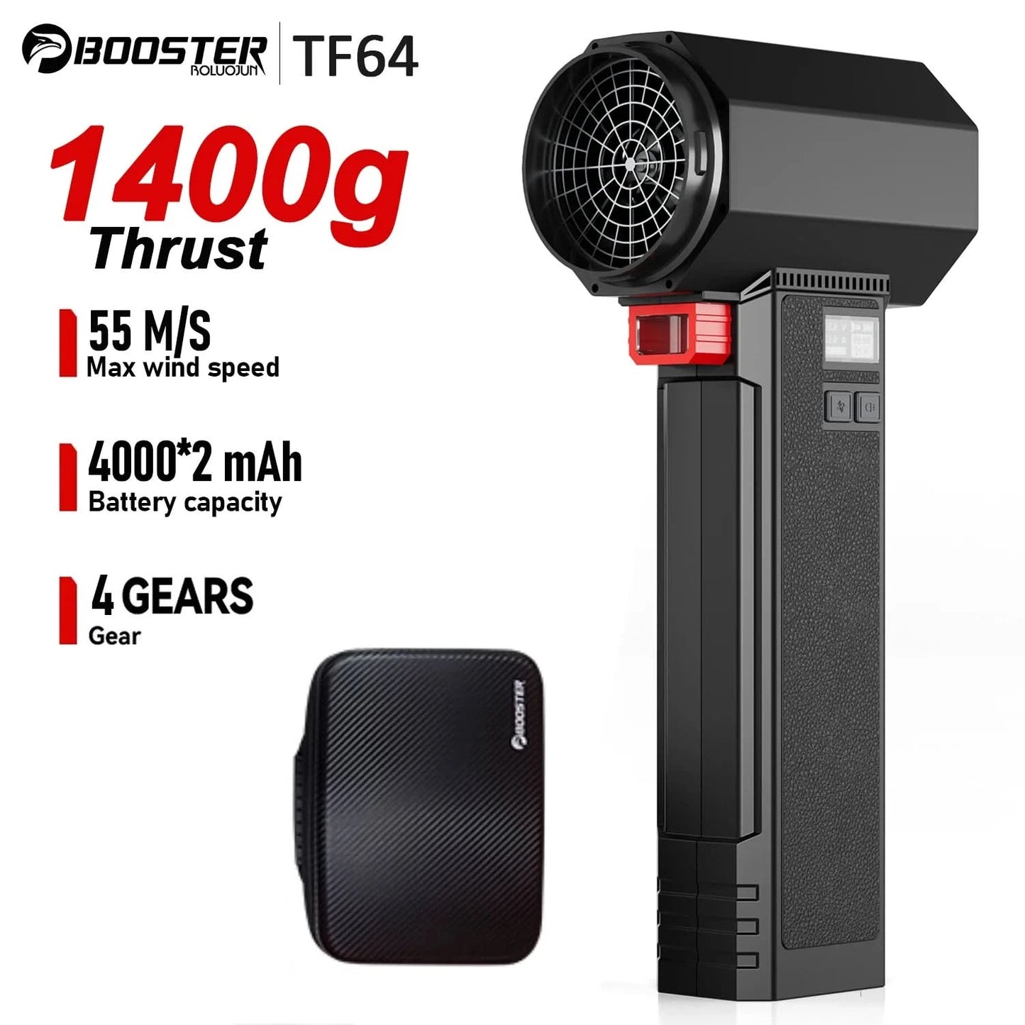 Booster Turbo Fan Auto-Trockner mit LED-Beleuchtung, leistungsstarkes Luftgebläse, bürstenlos, langlebig, hohe Geschwindigkeit, leistungsstark, 4000mA, 1400G
