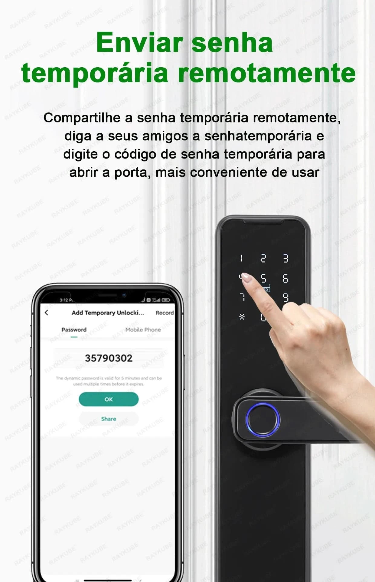 Do Brasil RAYKUBE Black K7 Pro+ Tuya Bluetooth Biometric Fingerprint Door Lock Smart Digital Lock Tuya App Unlock Keyless Lock