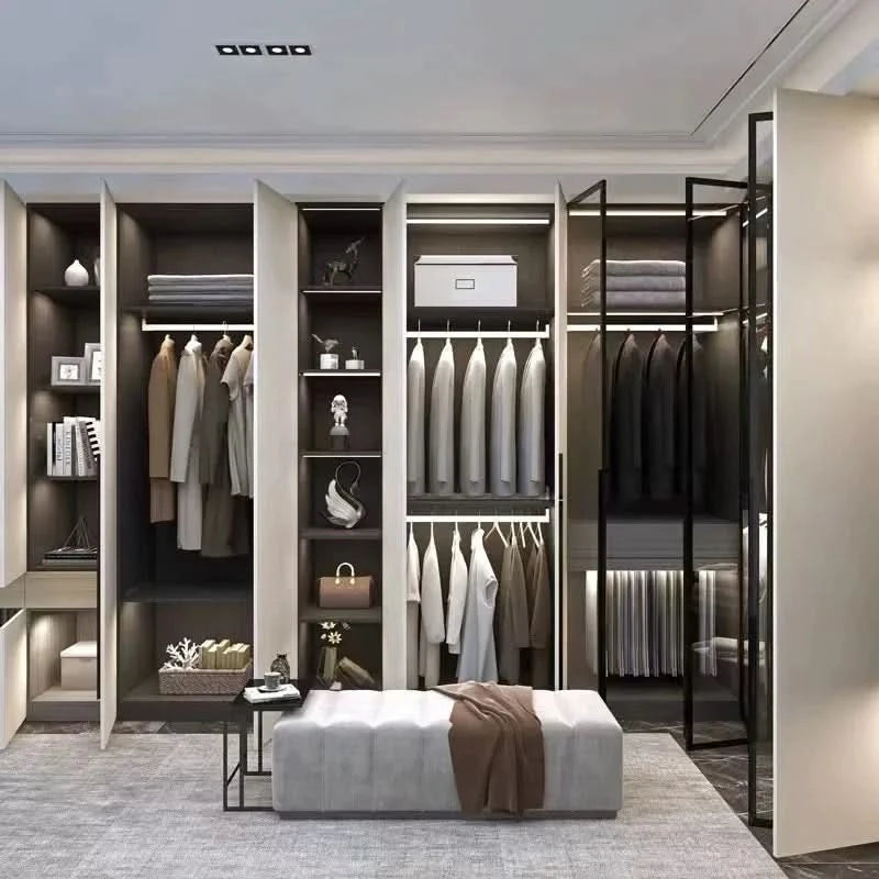 Edgydoor 4-Door Modern Living Room Wardrobe | Wooden Custom Bedroom Storage Cabinet