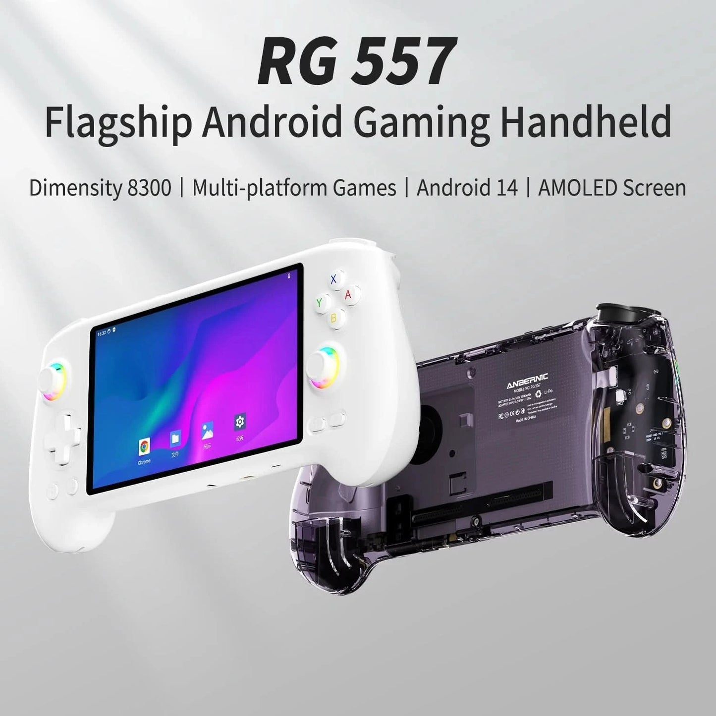 ANBERNIC RG557 Handheld Game Console 5.48" AMOLED Screen Dimensity 8300 Android 14 High-resolution Joysticks Video Player RG 557