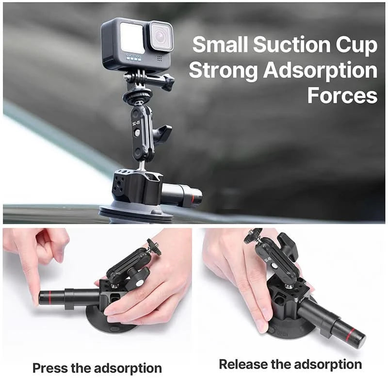 Ulanzi 3 Zoll/4,5 Zoll Action-Kamera Handpumpen-Saugnapf 1/4" 3/8" Kamerastabilisator Halterung für GoPro Insta360 Telefon