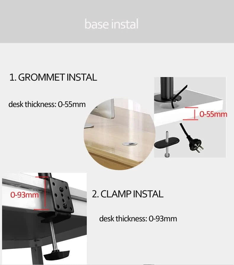 D-MOUNT MS02 9.9kg pro Kopf voll bewegliche 360° drehbare Halterung für zwei 10"-27" Monitore, Tischhalterung, langer Arm mit Klemme und Kabeldurchführung