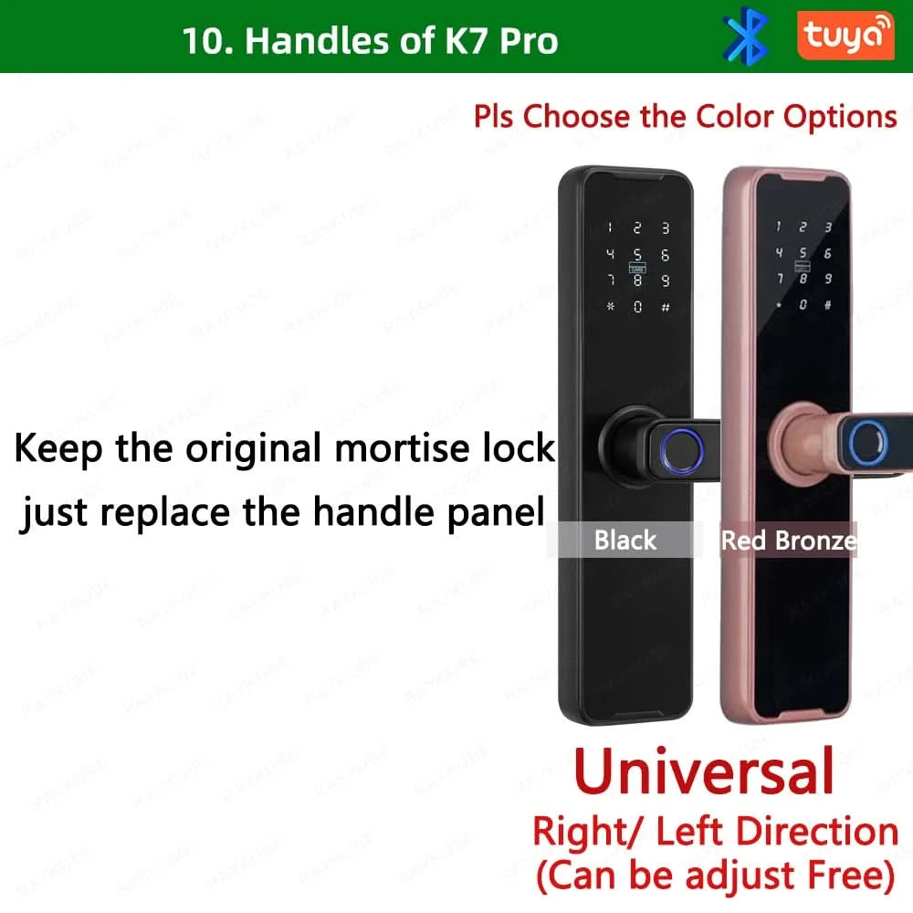 Do Brasil RAYKUBE Black K7 Pro+ Tuya Bluetooth Biometric Fingerprint Door Lock Smart Digital Lock Tuya App Unlock Keyless Lock