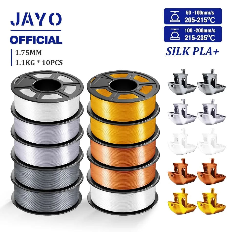 JAYO 3D Filament 1.75mm PLA / PLA Plus / PLA Meta/ Seiden-PLA+/PLA Matt 3D-Drucker-Filament 1.1KG Für FDM Multicolor Set 10 Rollen