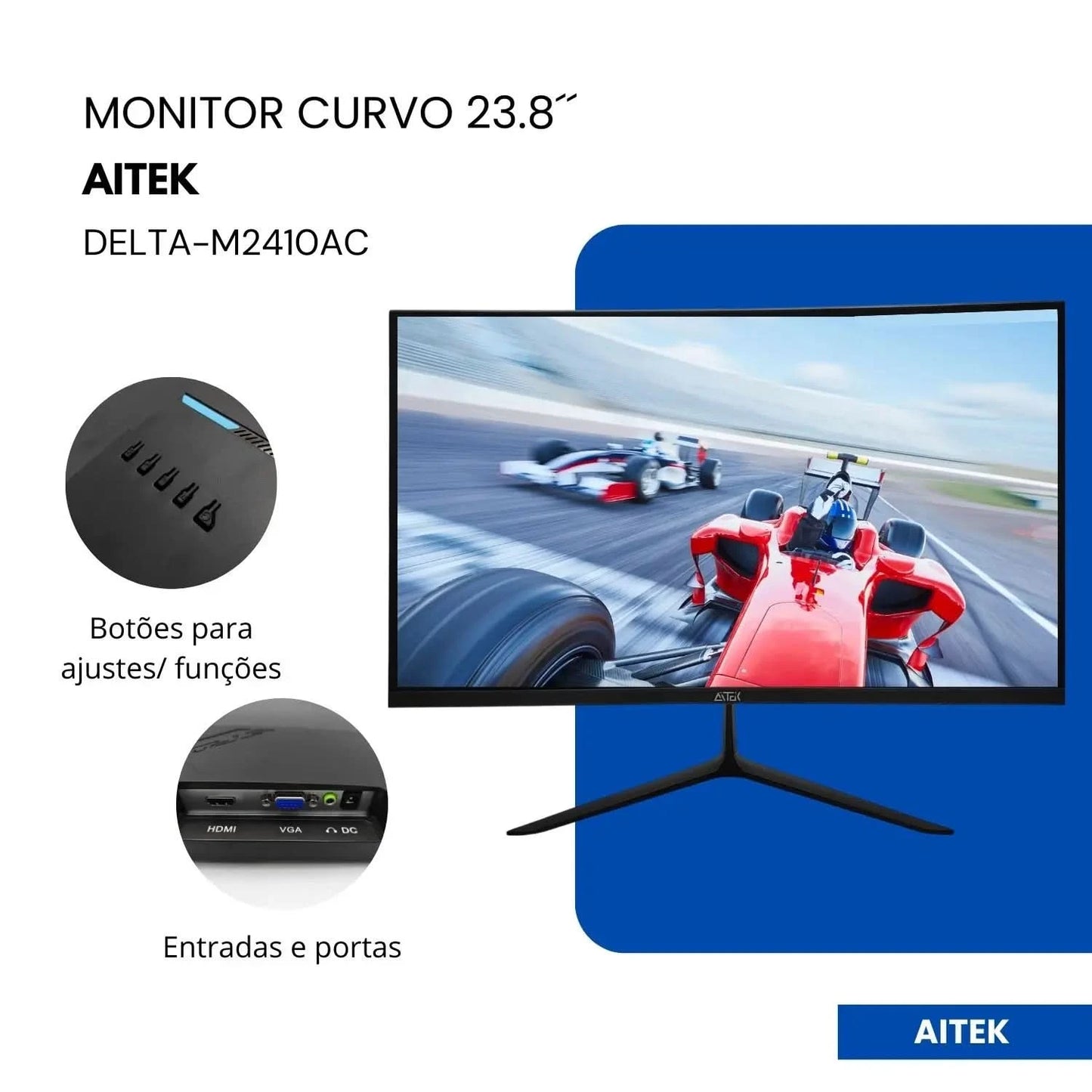 23,8 Zoll Full HD 100Hz 3Ms LED Aitek HD-MI VGA Auflösung 1920x1080 Curved Monitor