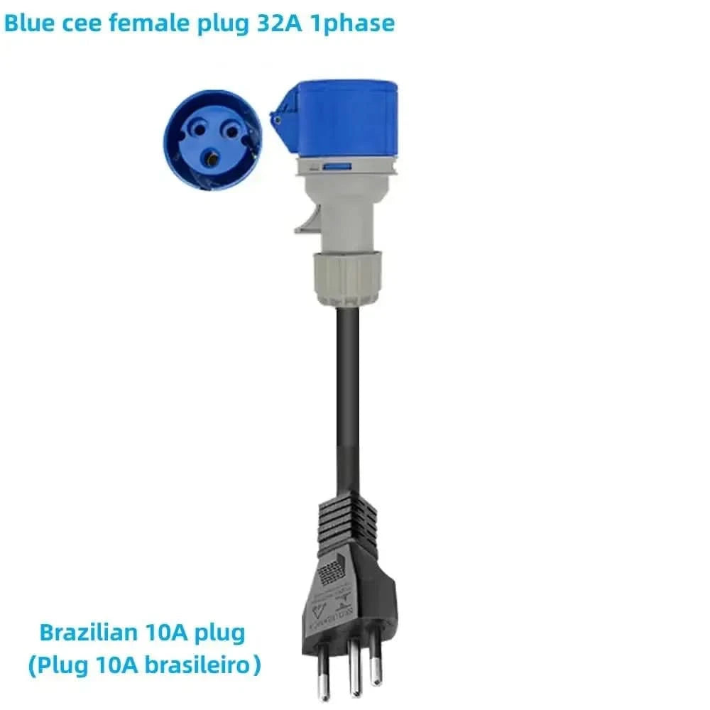 KHONS Elektrofahrzeug-Ladegerät Blau CEE 32A auf brasilianischen Stecker 10A Adapter 32A 1Phase Buchse auf 10A Stecker