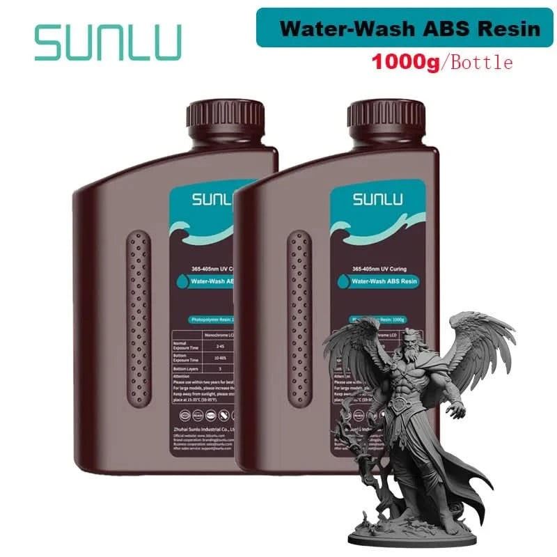 SUNLU 2KG Wasserwaschbares / Wasserwaschbares ABS-Harz Harz 1000G/Flasche 405nm Schnelles UV-härtendes Photopolymerharz für LCD-3D-Druck