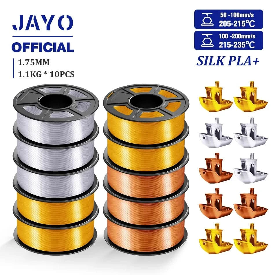 JAYO 3D Filament 1.75mm PLA / PLA Plus / PLA Meta/ Seiden-PLA+/PLA Matt 3D-Drucker-Filament 1.1KG Für FDM Multicolor Set 10 Rollen