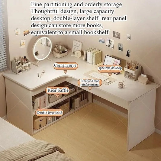 Computer desk Desktop Home bedroom Bookshelf Integrated student learning to write Corner Multifunctional office desk
