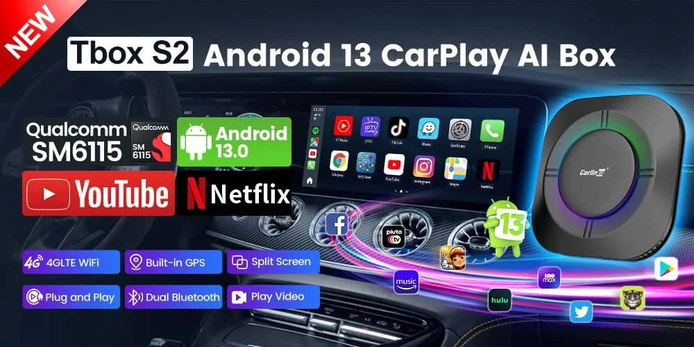 2026 CarlinKit CarPlay AI Box Android 13.0 SM6225 8-Core Android Auto Wireless CarPlay Adapter 2.4+5GGPS 64G 128G FOTA-Upgrade