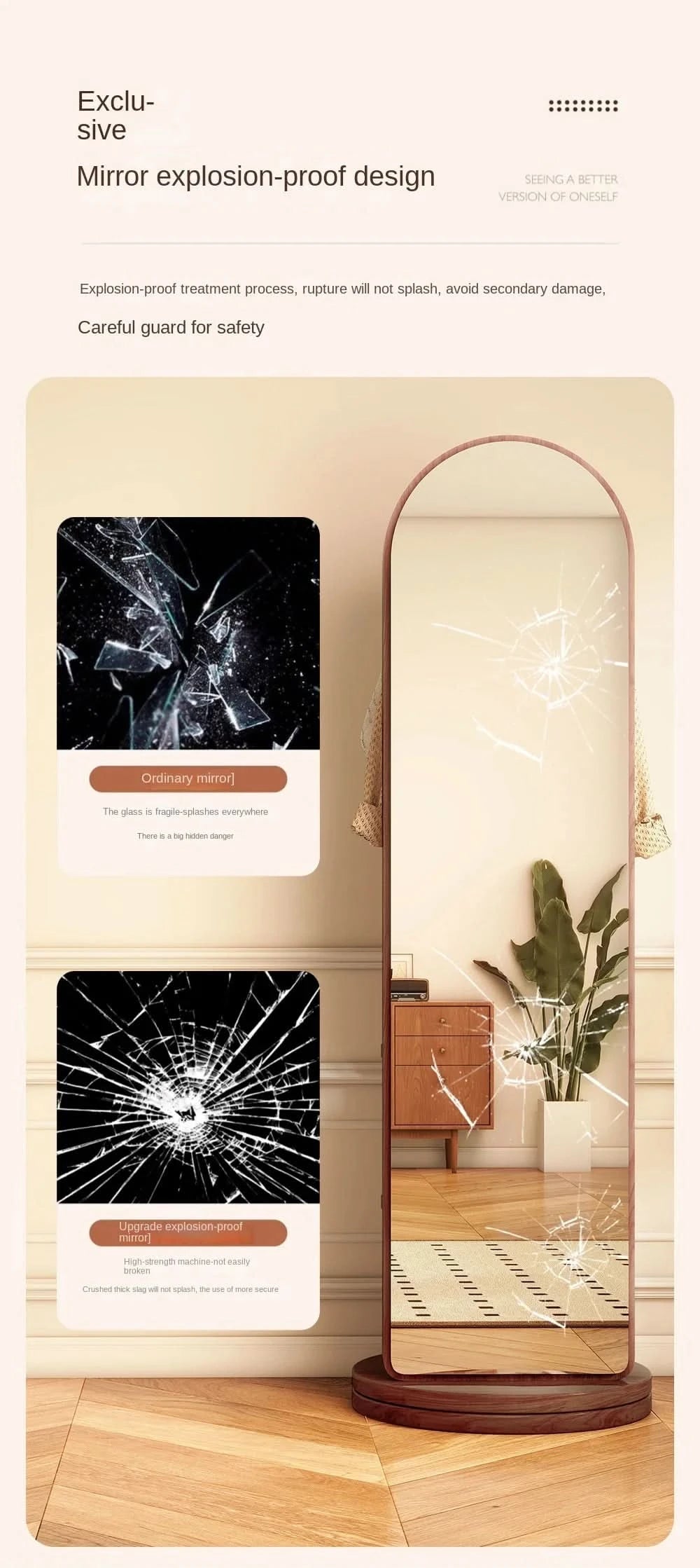 Full-length mirror with coat rack, rotating floor mirror, home bedroom dressing mirror, fitting mirror, multi-function mirror
