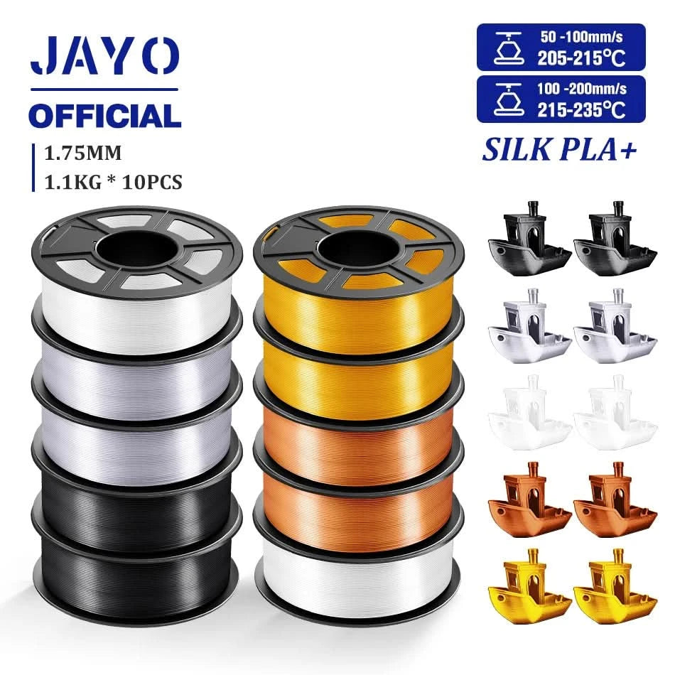JAYO 3D Filament 1.75mm PLA / PLA Plus / PLA Meta/ Seiden-PLA+/PLA Matt 3D-Drucker-Filament 1.1KG Für FDM Multicolor Set 10 Rollen